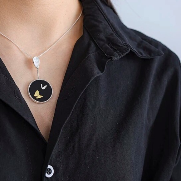 Artisan Handmade Natural Agate Butterfly 925 Silver The Zair Necklace - Picture 3 of 6